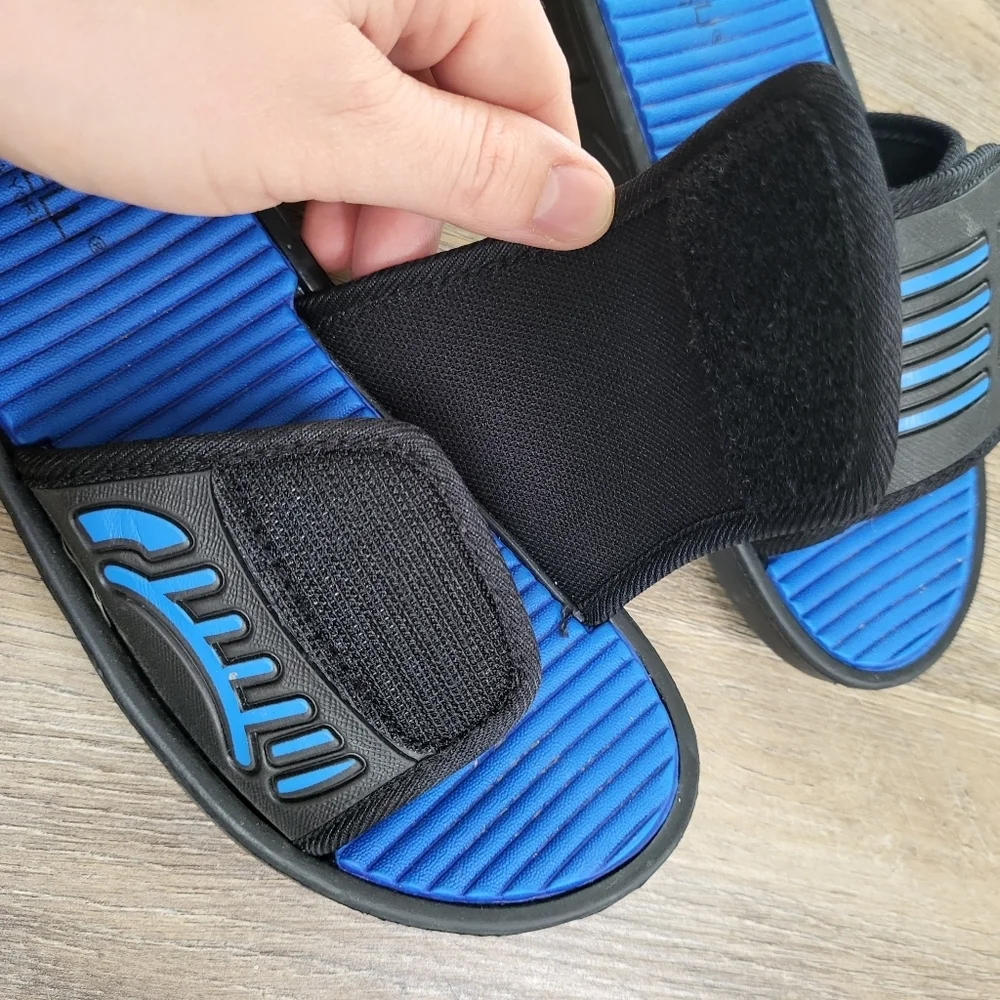 Capelli new york boy slip on sandals size 13 US adjustable black blue flip flops